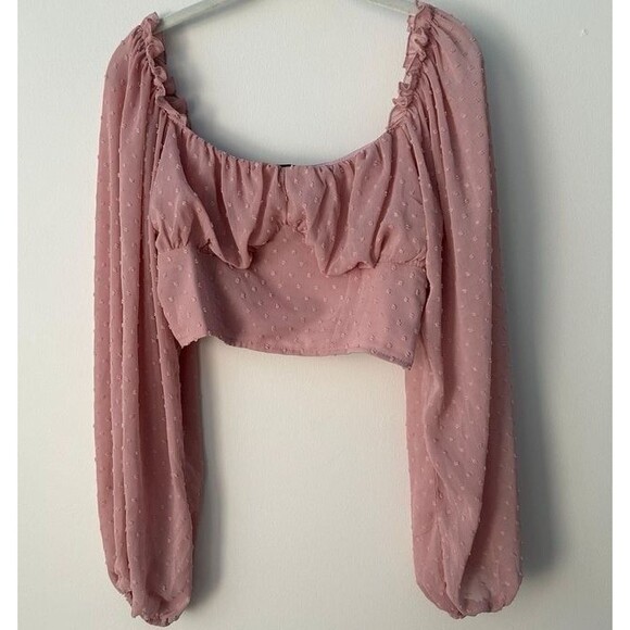 Crop top blouse blush pink size large - Picture 2 of 6